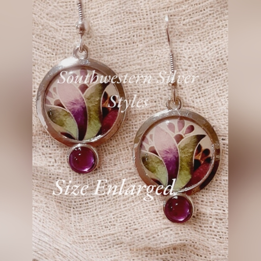 NEW Sophisticated Fresh Water Pearl Purple Amethyst Enamel Flower Inlay Earrings